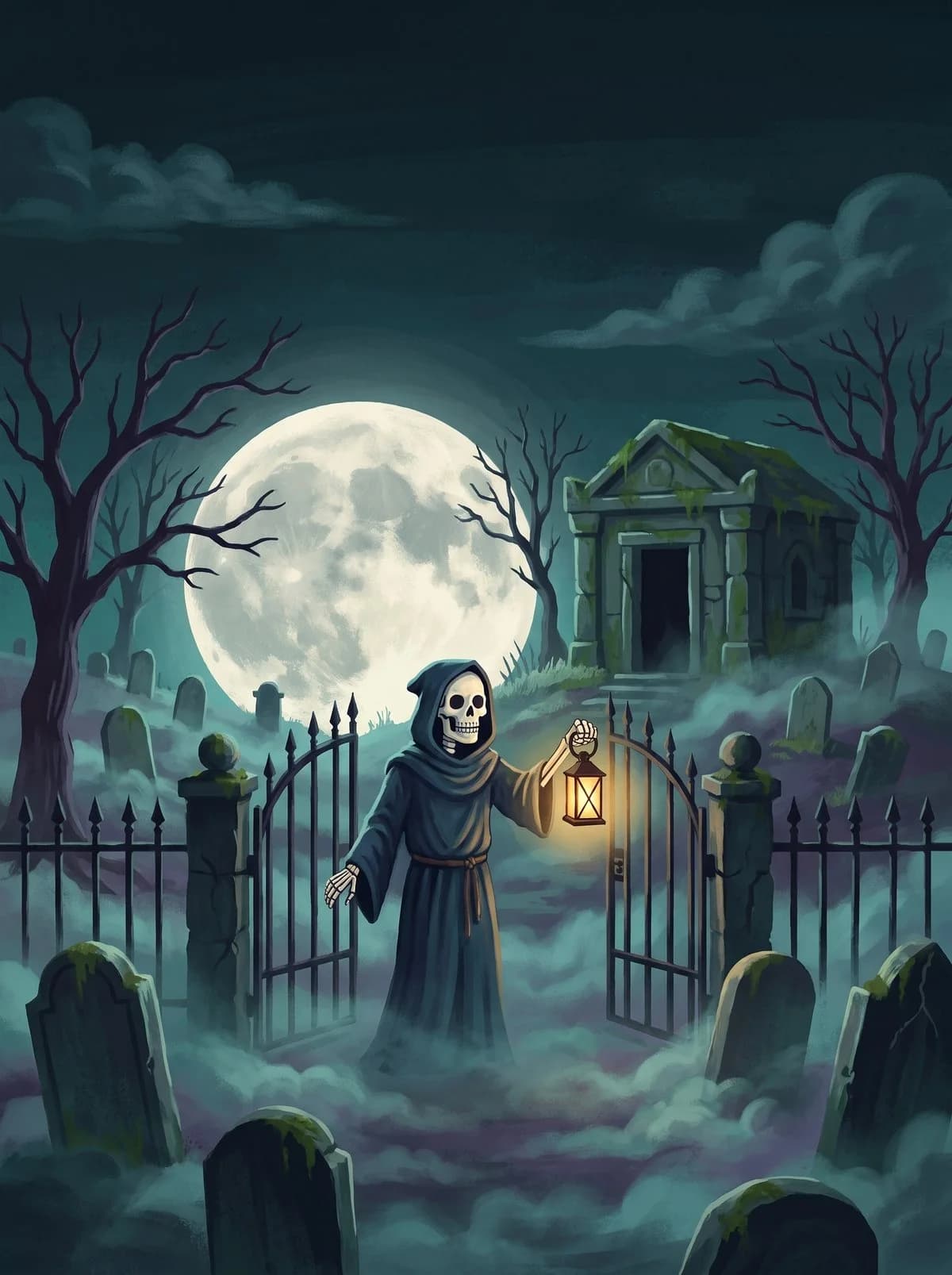 Creepy History: a moonlit graveyard in the Augur style